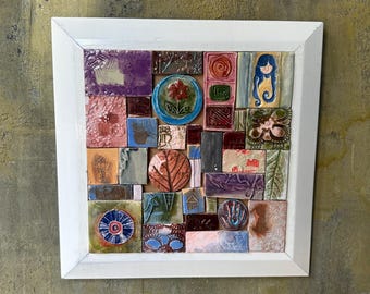 Framed Ceramic Mosaic Wall Sculpture | Abstract Art Decor