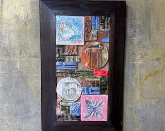 Framed Geometric Mosaic Art I Handmade Ceramic Wall Sculpture