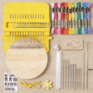 Żółty grzybek do cerowania, 14-igłowy przyrząd dziewiarski, mała maszyna dziewiarska do naprawy dziurek, zestaw do szydełkowania i naprawy łatek