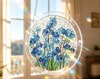 Puzzle acrilico personalizzabile acchiappasole da 83 pezzi, acchiappasole Azure Bloom Whisper, puzzle acchiappasole fai da te da appendere alla finestra