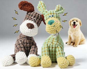 Indestructible Plush Squeaky Dog Toy, Teething Puppy Chew
