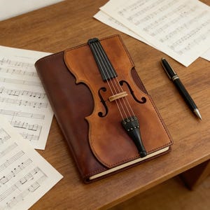 Violin Leather Journal, Handmade Spellbook, Customizable Notebook
