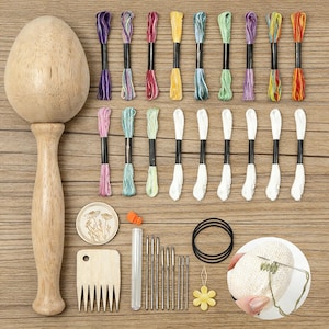 Wooden Darning Mushroom Tool Set, Egg Shaped Sock Repair Kit, Needle Storage