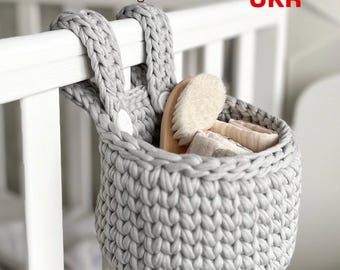 Hanging Crib Organizer Basket Crochet Pattern UKRAINIAN – Baby Bed Storage Basket PDF – Baby Shower Gift