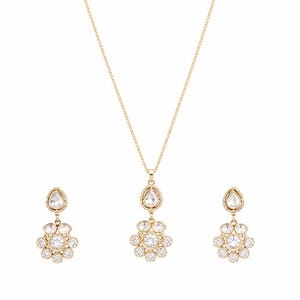 Pendentif indien de luxe en moissanite polki plaqué or et boucles d'oreilles assorties