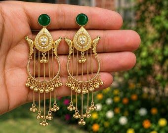 Kashmiri Pearl Statement Earrings – Gold Plated Traditional Festive Wear