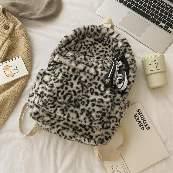 Leopard Print Faux Fur Backpack Amazon.com: JHTPSLR Fuzzy Backpack for Women Leopard and  main image 2