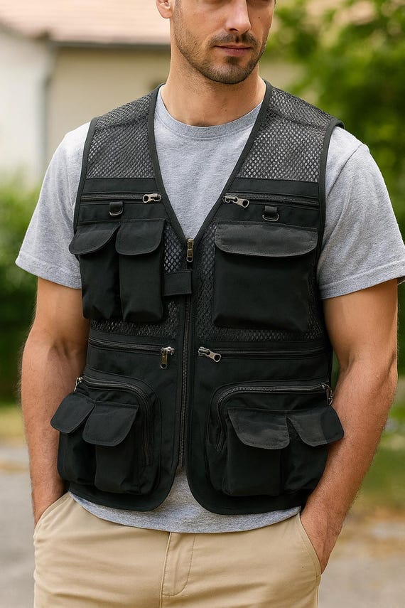 HZQIFEI Heren Casual Vissen Vest Met Meerdere Zakken Outdoor Ademend Safari Vissen Vest Utiliteit Foto Gilet Reizen Jacht Wandelen Jas Vestcoat MJ10, Donkergrijs, 6XL HZQIFEI Heren Casual Vissen Vest Met Meerdere Zakken Outdoor Ademend Safari Vissen Vest Utiliteit Foto Gilet Reizen Jacht Wandelen Jas Vestcoat MJ10, Donkergrijs, 6XL