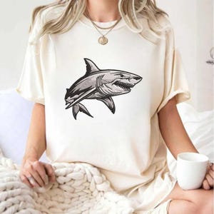 Shark embroidery design, ocean animal embroidery pattern, fierce shark machine embroidery, marine wildlife embroidery file, instant download