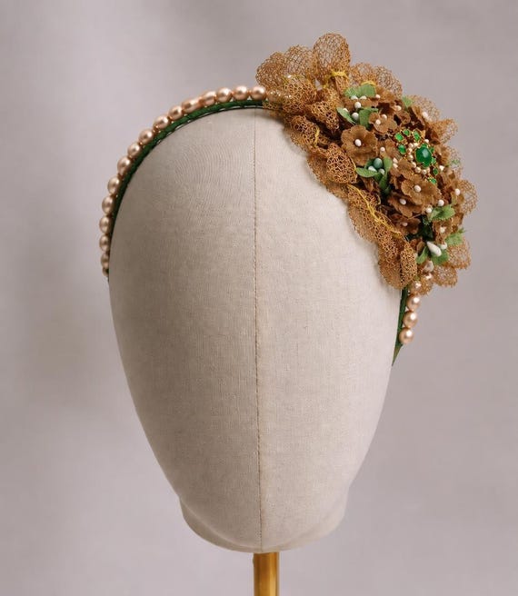 Vintage Headband with Antique Lace, Flowers & Vintage Brooch | Romantic Floral Hairpiece | Bridal Headpiece | One of a Kind