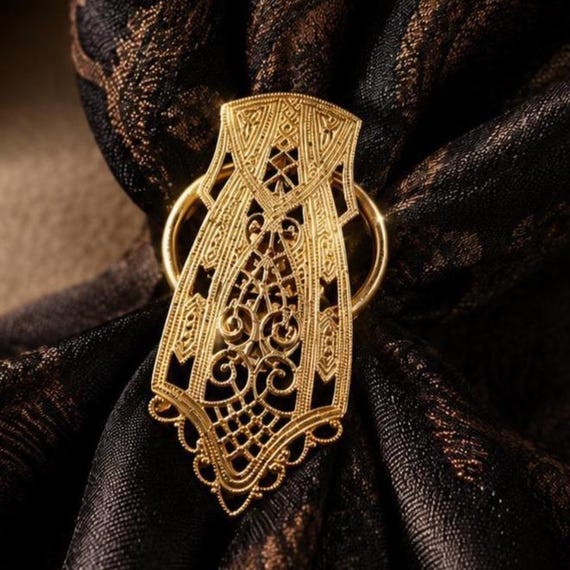 Vintage Gold Tone Scarf Clip / Dress Clip – Filigree Metal Accessory