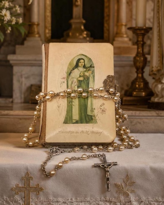 Antique Catholic Prayer Book with Rosary – "Gegrüßet seist Du, Maria!"  – Religious Gift – Vintage Rosary – Marian Prayer Book