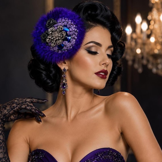 Luxury Purple Gothic Fascinator – Handmade Couture Headpiece – Burlesque & Vintage Glam Hair Accessory