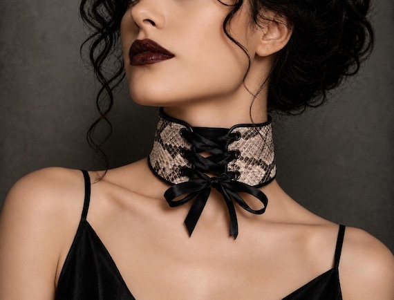One of a Kind Leather Neck Corset , Lace Up Choker Collar, Gothic Leather Choker, Unique Statement Neckwear