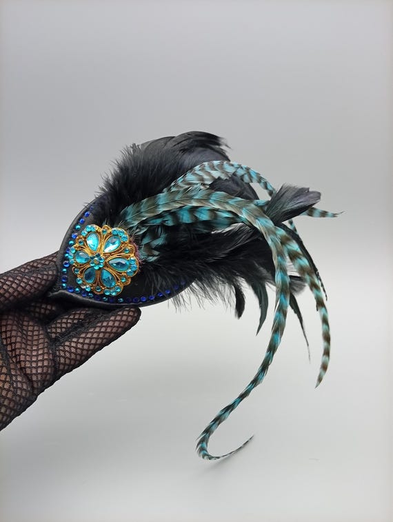 Handmade Fascinator – One-of-a-Kind with Lady Amherst Pheasant Feathers, Duck Feathers & Vintage Brooch