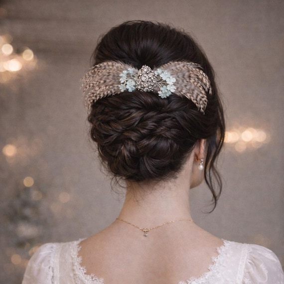 Vintage Hair Comb with  Brooch & Pheasant Feathers – Dirndl / Bridal Hair Accessory – One of a Kind