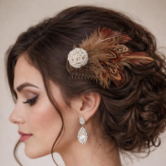 Vintage Hair Comb with Pearl Brooch & Pheasant Feathers – Dirndl / Bridal Hair Accessory – One of a Kind
