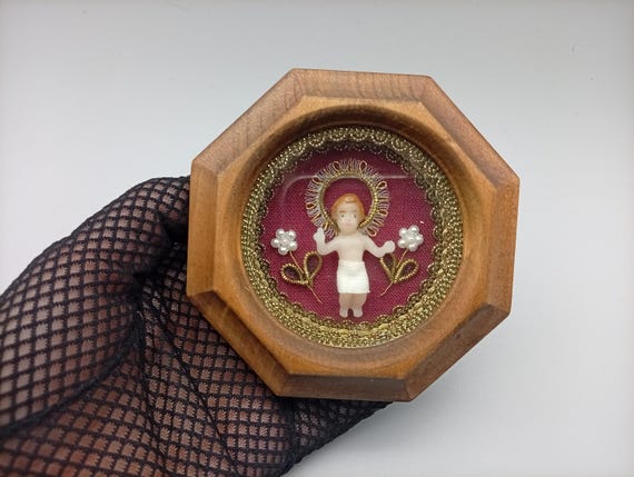 Vintage Austrian Klosterarbeit Style Christ Child Shrine – Handmade in Salzburg
