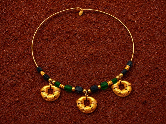 Vintage INCA Colombian Museum Necklace – Gold Plated – Pre-Columbian Replica – Calima Style – 1970s