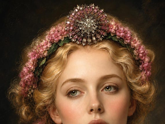 Pink Vintage Bridal Headpiece with Green Details & Vintage Brooch | Handmade Floral Wedding Hair Accessory | One of a Kind