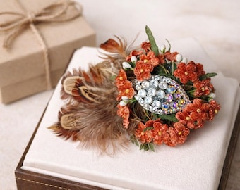 Gioielli per capelli vintage con strass e piume | Accessorio per capelli da sposa boho | Fermaglio per capelli a forma di fiore in stile Art Déco | Accessorio per capelli da sposa