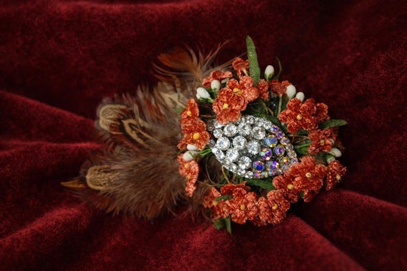 Vintage Hair Comb with Strass& Pheasant Feathers – Dirndl / Bridal Hair Accessory – One of a Kind