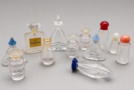 Lot of Mini Vintage Perfume Bottles – Empty Collectible Miniature Fragrance Bottles, Glass Display Set