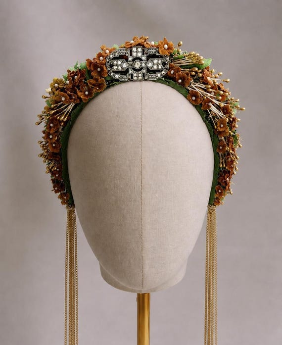 Vintage Floral Headpiece with Antique Brooch | Handmade Bridal Hair Accessory | Boho Wedding Headpiece | One of a Kind Hair Crown