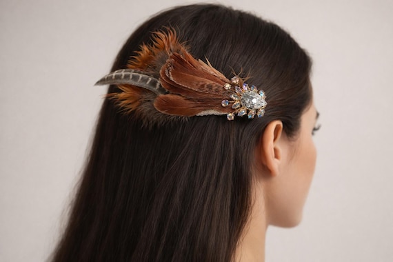 Vintage Hair Comb with Brooch & Pheasant Feathers – Dirndl / Bridal Hair Accessory – One of a Kind