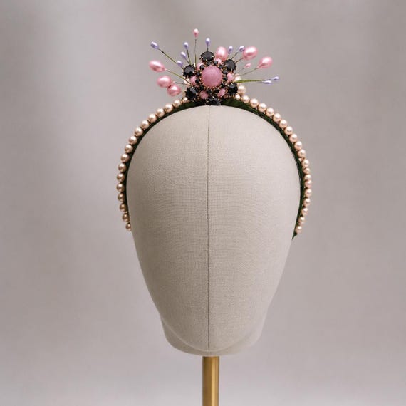 Vintage Bridal Headband with Pearls & Flowers, Bridal Tiara Made from Vintage Materials, One of a Kind Wedding Hairpiece