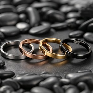 3mm Thin Tungsten Wedding Band, Stackable Minimalist Ring , Silver Rose Gold Black,Matching Wedding Bands for Couples,  Unisex Promise  Band