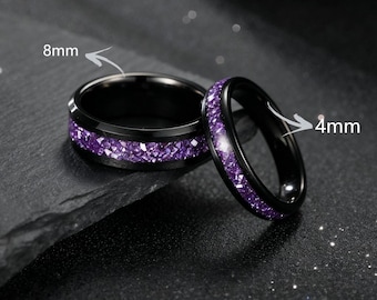 Amethyst Tungsten Wedding Band Set, His & Hers Engagement Ring,  Couples Tungsten Ring , February Birthstone Ring, Custom Anniversaray Gift