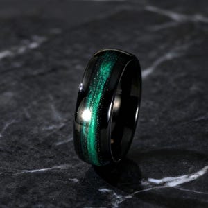 Aurora Blue-Green Tungsten Wedding Bands, 8mm Unique Promise Ring,Personalized Ring, Mens Jewelry, Anniversary Gift for boyfriend or husband