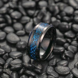 Black&Blue Tungsten  Wedding Band, Unique Celtic Dragon ,  Ring, Tungsten Wedding BandMens Viking Ring, romise Ring , Anniversary Gift