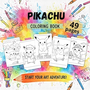 Pikachu Coloring Book – 49 Pages | Easy Pikachu, Holiday Themes, Career Outfits, Friends & Adult Designs