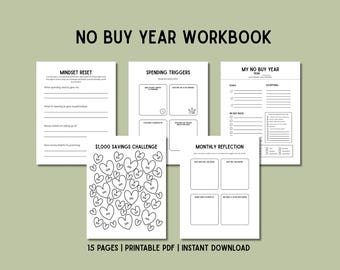 Kein Kauf Jahr Umfassender Ratgeber | Nr. Kaufen Challenge Workbook | Spending Tracker, Haushaltsplaner, Spar-Challenges | Druckbares PDF