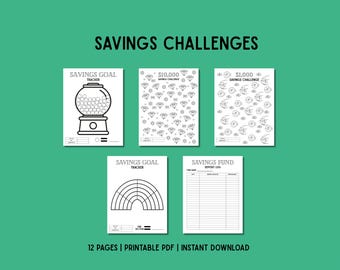 11 Spar-Challenges Druckbare PDF | 1000 5000 10000 Geld Herausforderung | Benutzerdefinierter Ersparnissziel-Tracker + Einzahlungslog
