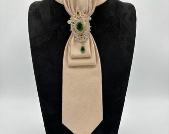 Corbata Ascot elegante para mujer, hecha a mano, con broche de cristal – Accesorios de lujo para el cuello