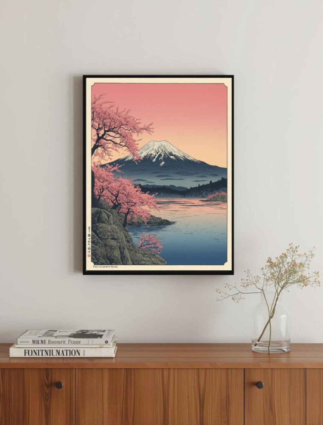 Japanese Mount Fuji Cherry Blossom Landscape Art Prints (digital ...