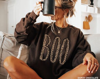 Boo Halloween Sweatshirt for Women, Leopard Print Boo Crewneck, Spooky Season Sweatshirt, Fall Season Gift