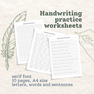 Övningsblad för handstil med seriftypsnitt: Elegant handstil (PDF-nedladdning)