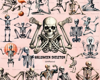 Watercolor Skeleton Clipart: Halloween PNG Illustrations (Digital Download)