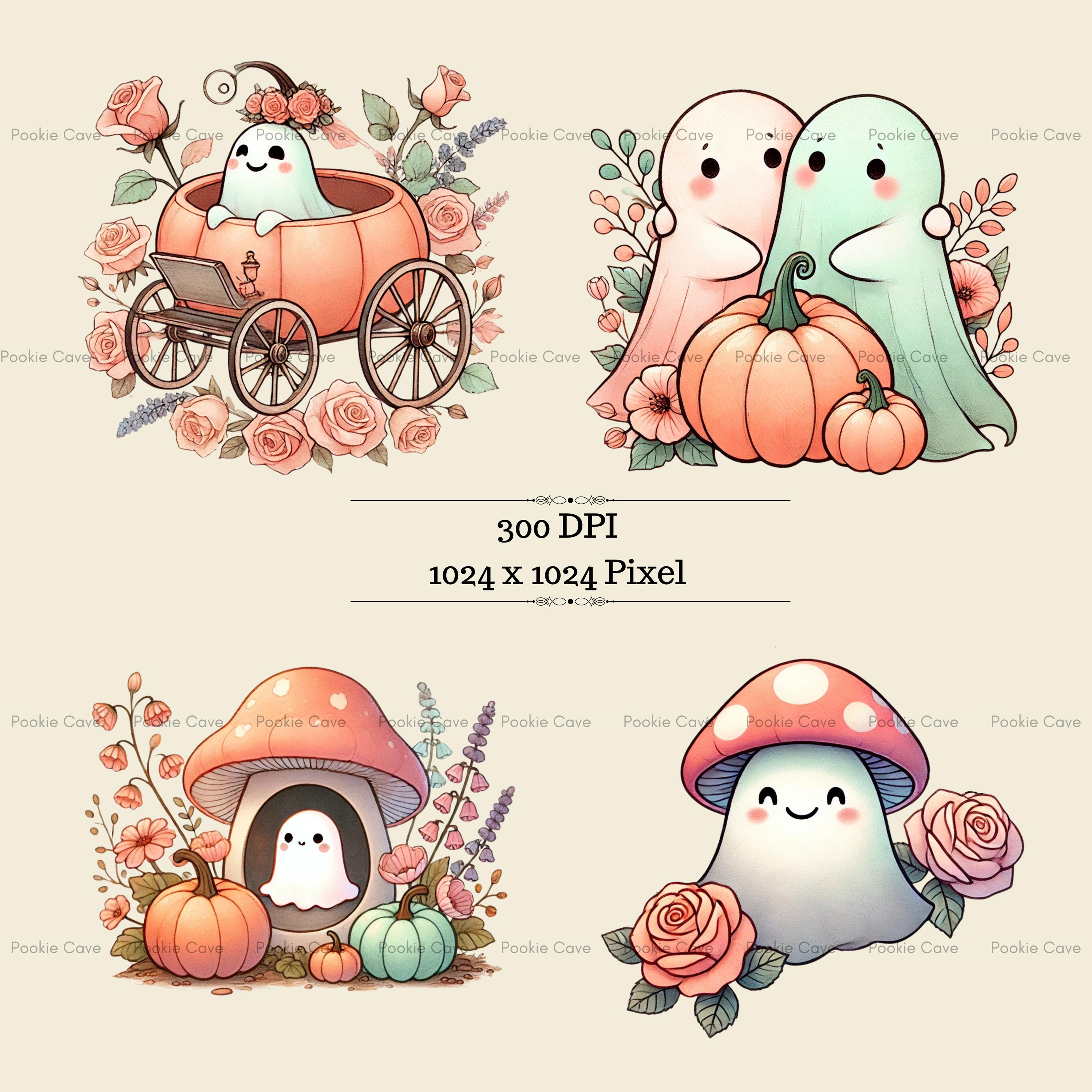 Pastel Halloween Clipart Bundle – Cute Kawaii Ghosts & Pumpkins (PNG ...