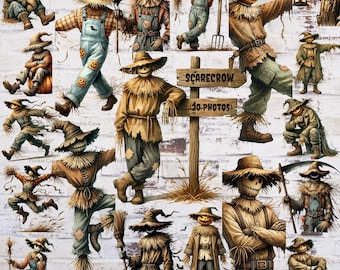 Watercolor Halloween Scarecrow Clipart - 20 PNG Illustrations (Digital Download)