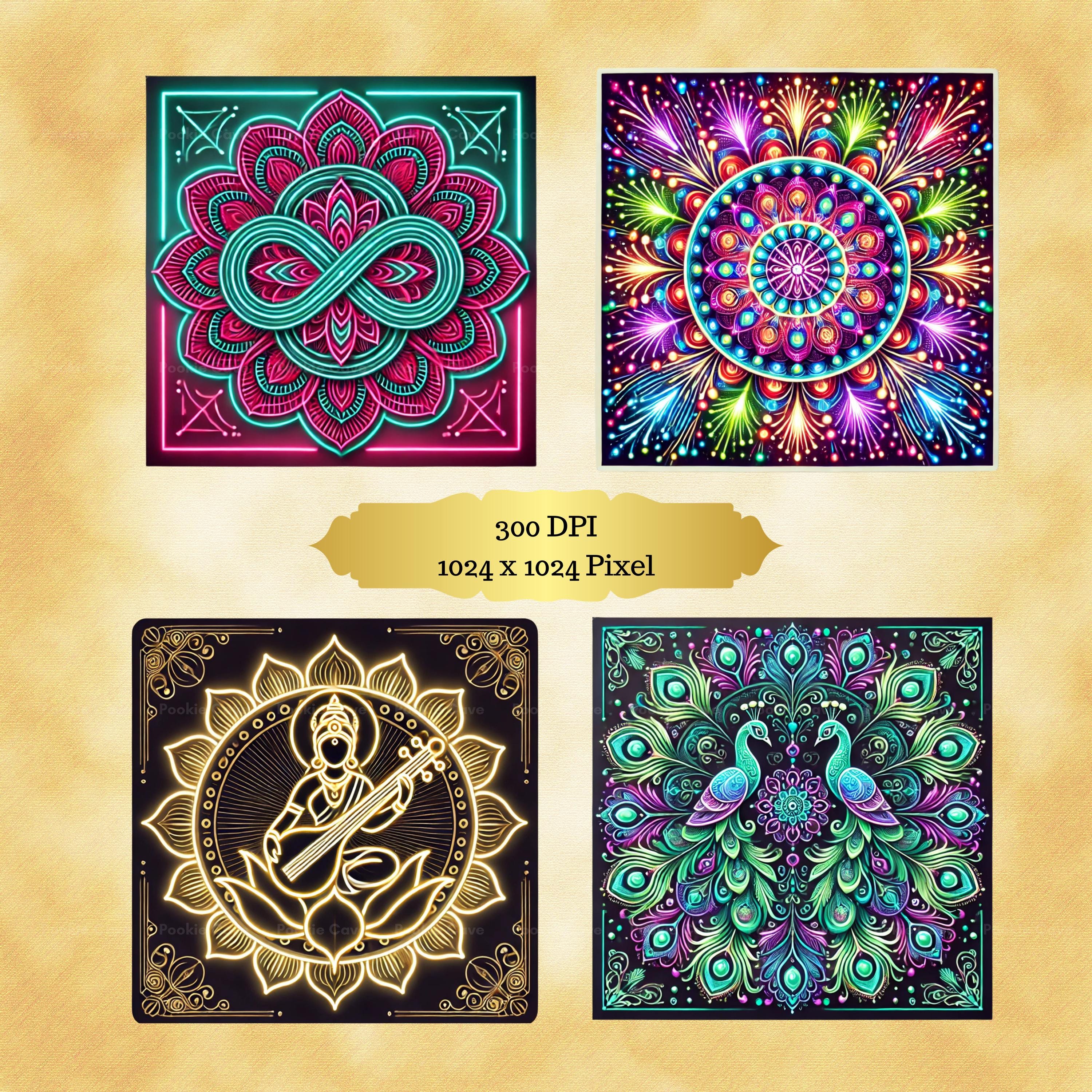 Led Rangoli Neon Diwali Wall Art Bundle: LED Mandala, Rangoli, Diya Clipart ...