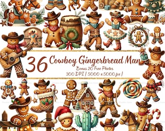 Cowboy Lebkuchen Mann Clipart - Western Weihnachten PNG (Digitaler Download)