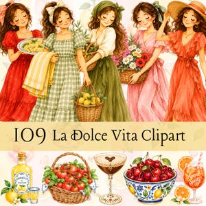 La Dolce Vita Watercolor Clipart, Italian Summer Mediterranean PNG Bundle (Commercial Use)