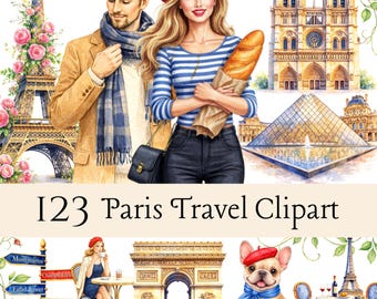 Paris Travel Clipart Bundle, Landmarks, Eiffel Tower, France Graphics (Digital Download)
