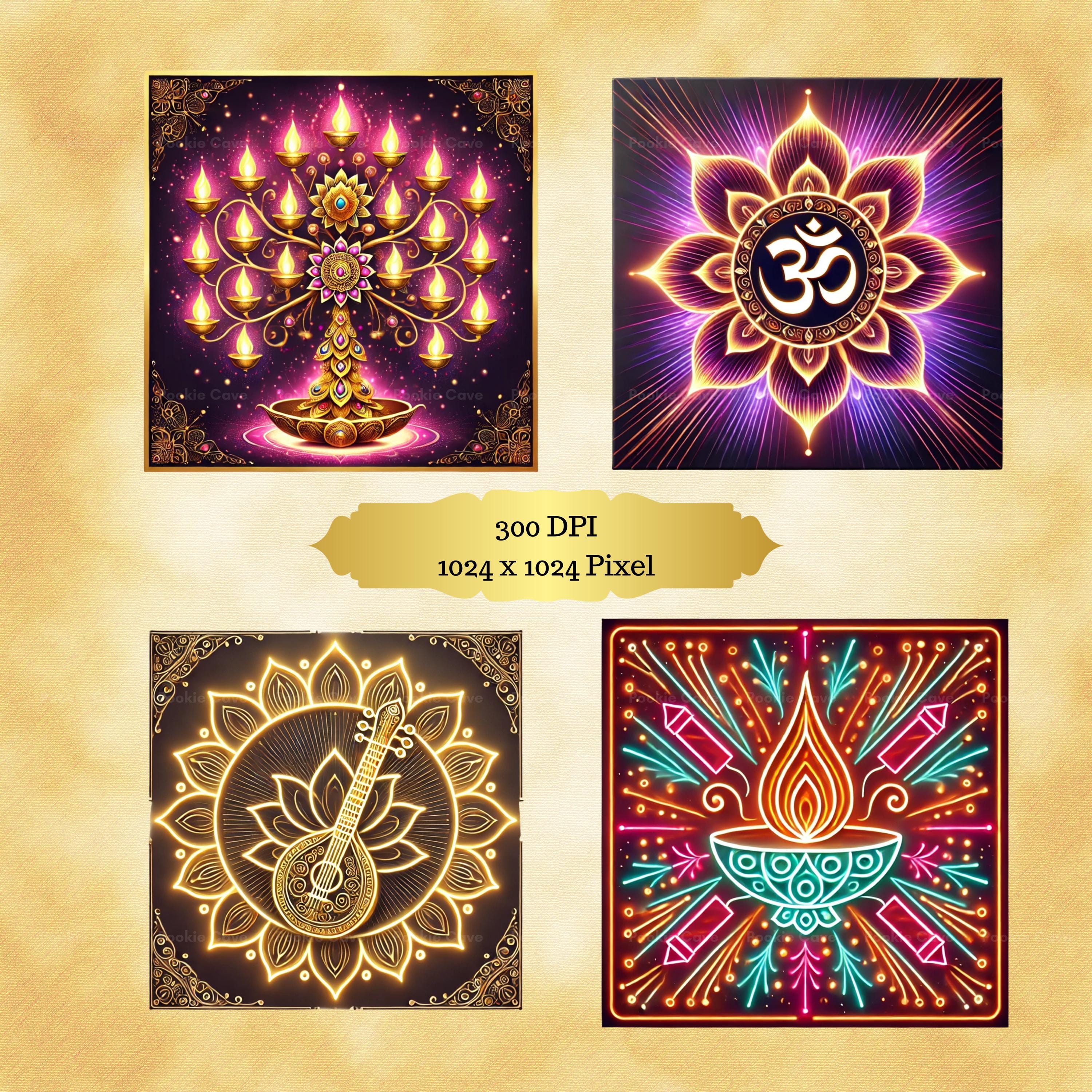 Led Rangoli Neon Diwali Wall Art Bundle: LED Mandala, Rangoli, Diya Clipart ...
