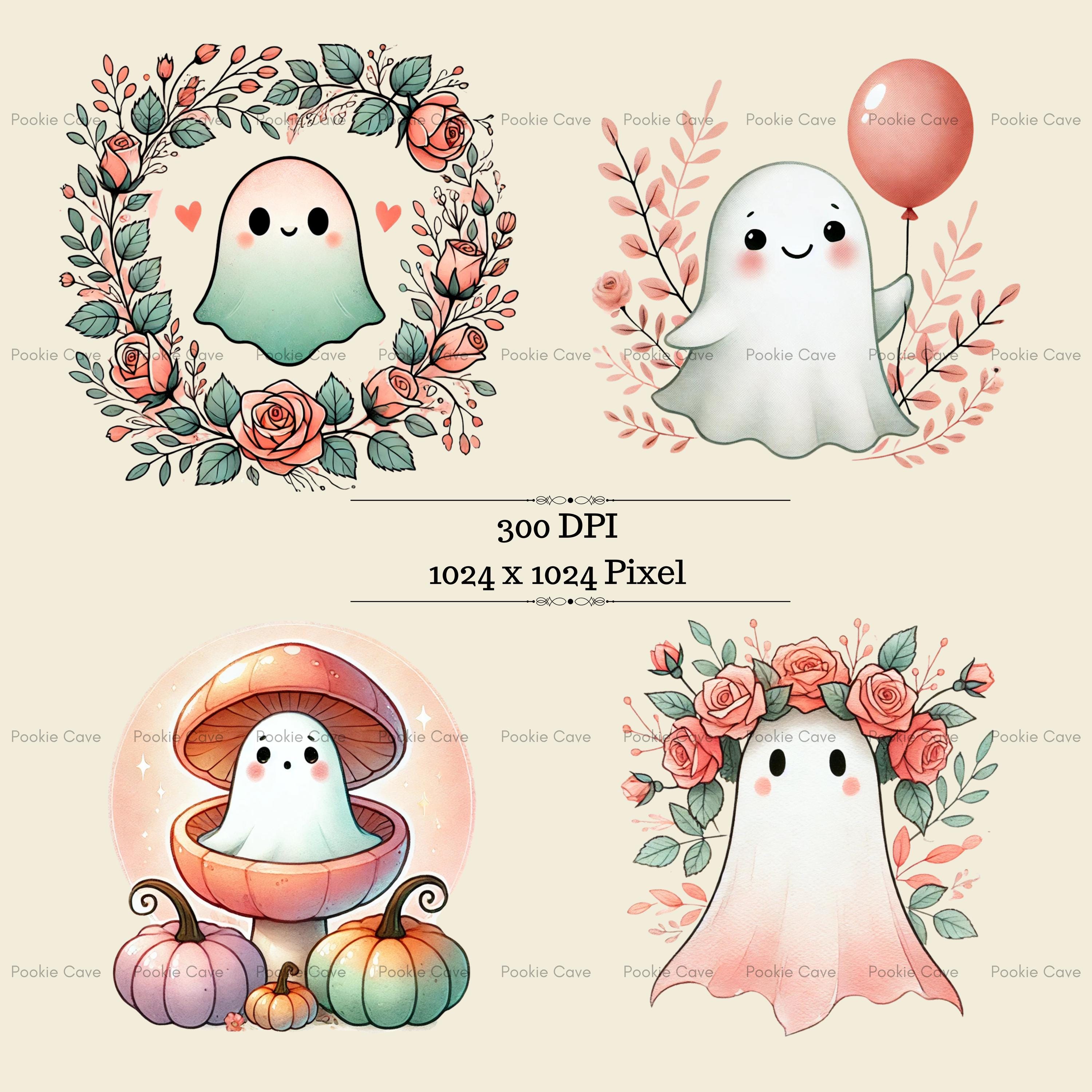 Pastel Halloween Clipart Bundle – Cute Kawaii Ghosts & Pumpkins (PNG ...